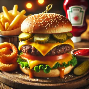 CHEESEBURGER w/FRIES OR ONION RINGS