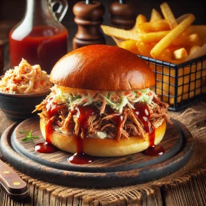 PULLED PORK SANDWICH w/FRIES OR ONION RINGS