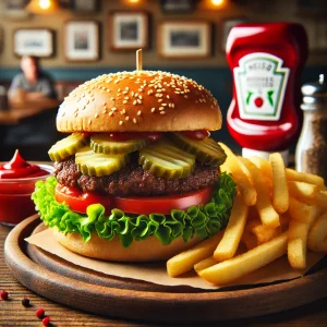 HAMBURGER w/FRIES OR ONION RINGS